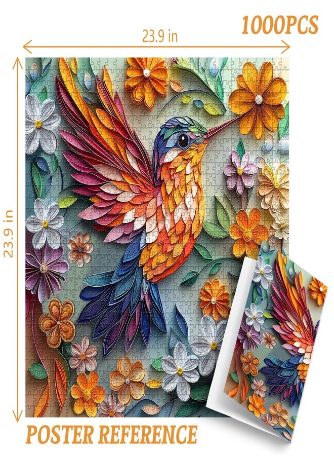 PICKFORU Hummingbird 1000 Piece Puzzle for Adults, PICKFORU Bird Flower Jigsaw Puzzle 1000 Pieces, Quilling Paper Cut Art Puzzles, Challenging Floral Garden Puzzle as Wall Decor - Image 4